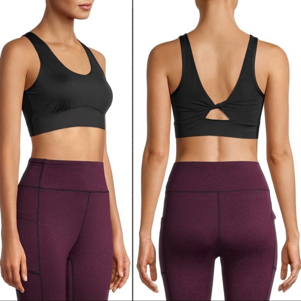AVIA Twist Back Sports Bra Low Support Light Padding - Black - NEW with tags!